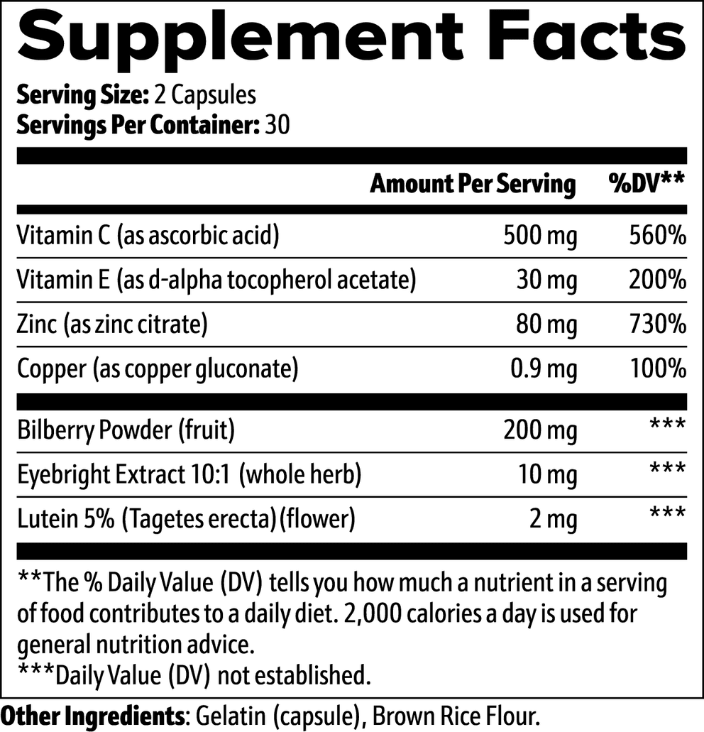 Vision Support nutritional facts