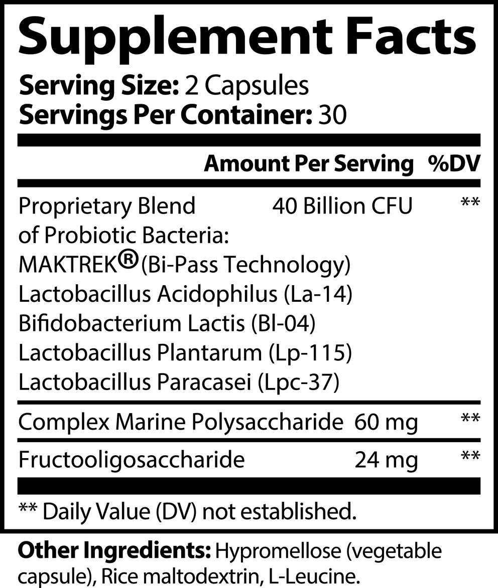 Probiotic 40 Billion with Prebiotics nutritional facts