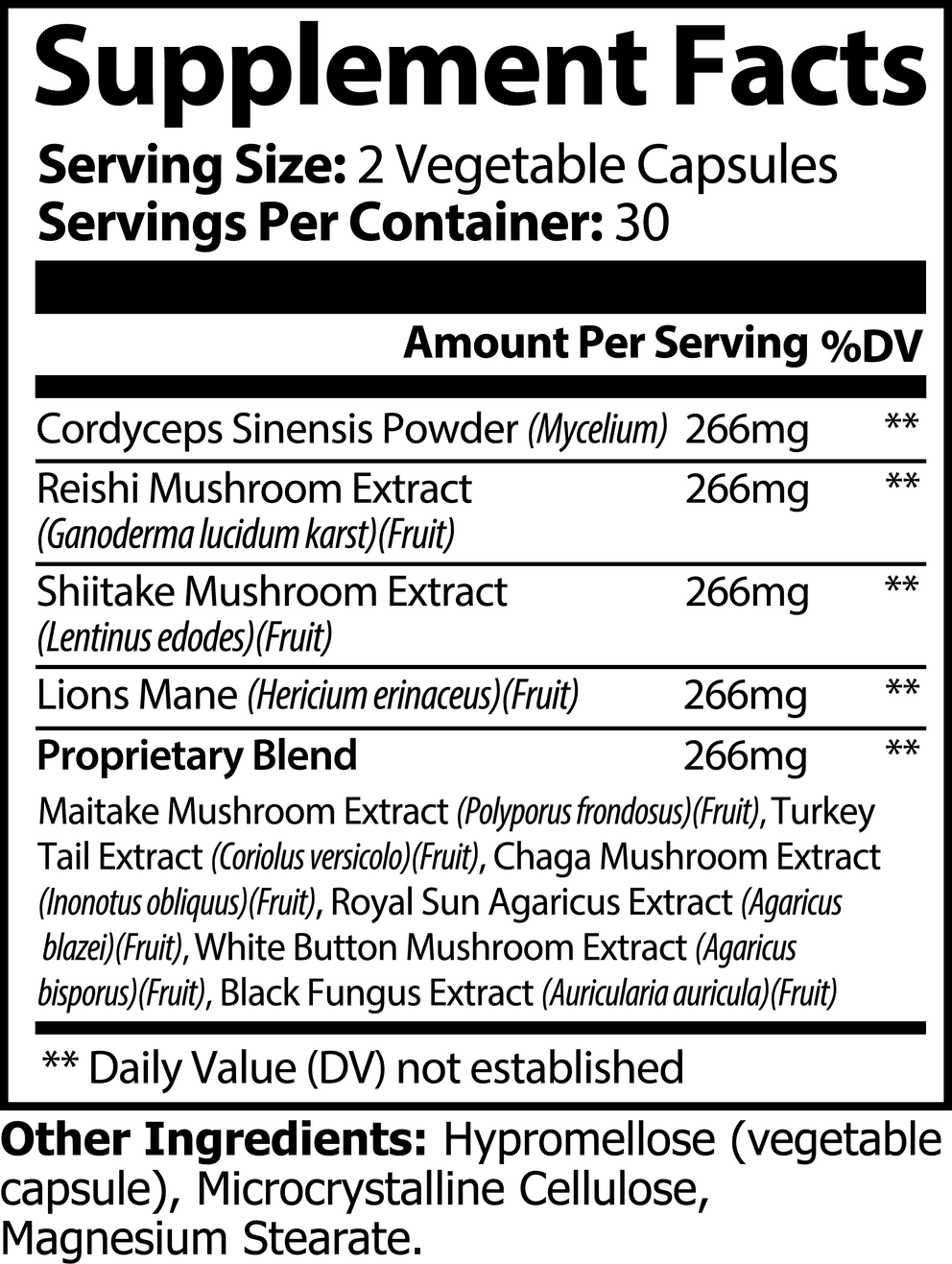 Mushroom Complex 10 X nutritional facts
