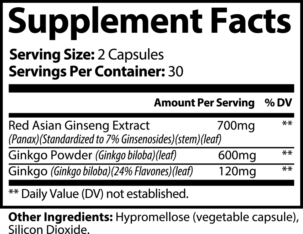 Ginkgo Biloba + Ginseng nutritional facts