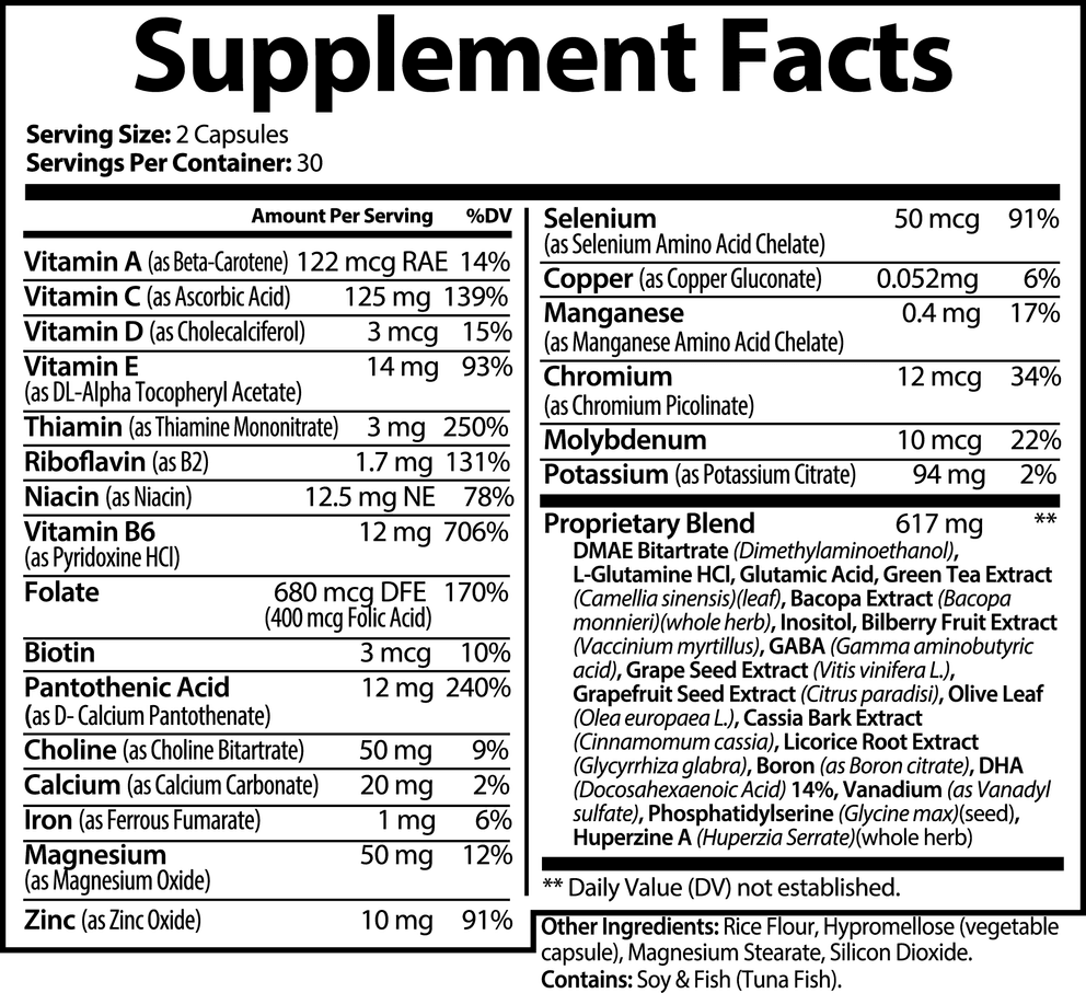 Brain & Focus Formula nutritional facts