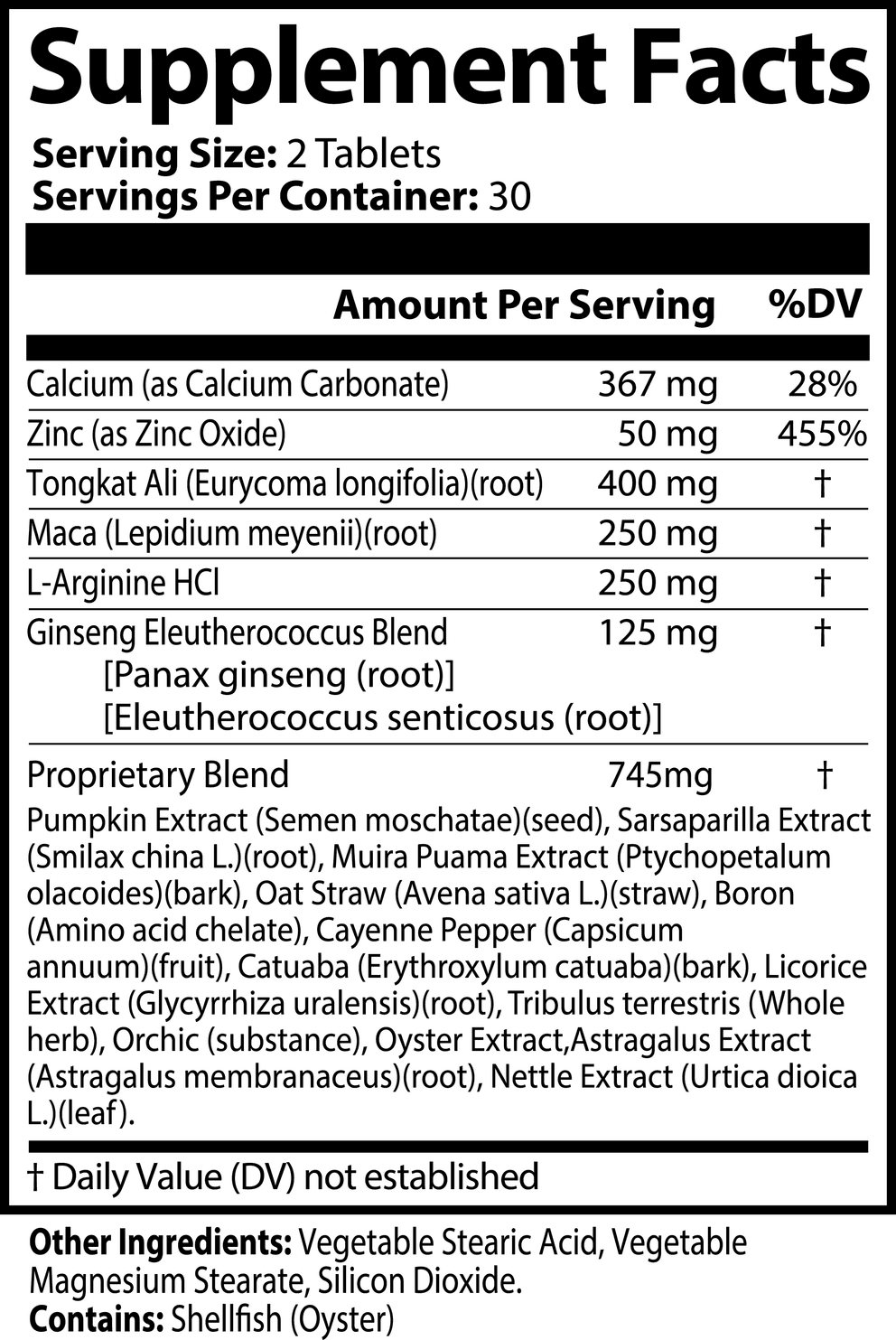 Men's Vitality nutritional facts