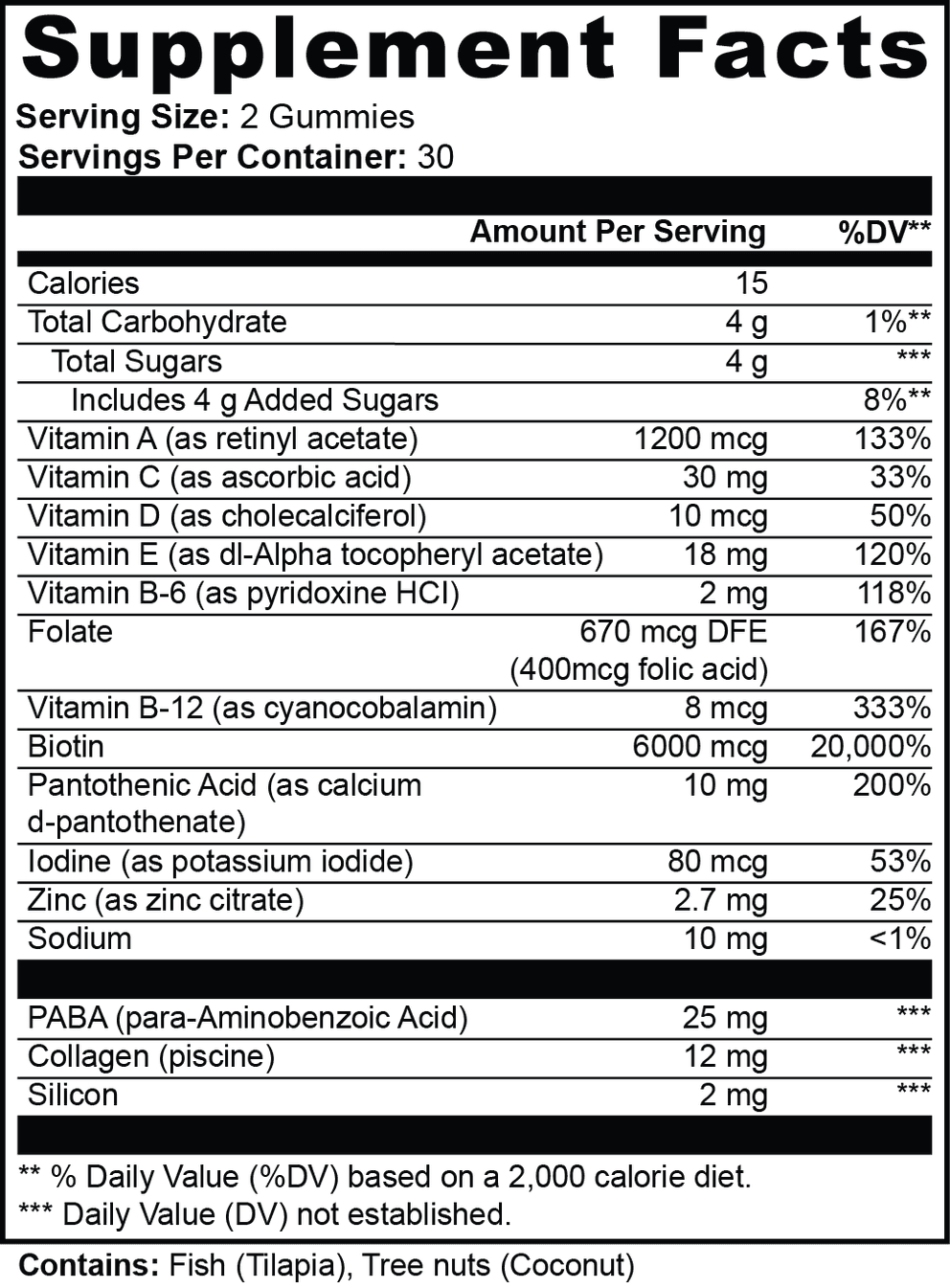 Hair, Skin & Nails Gummies nutritional facts
