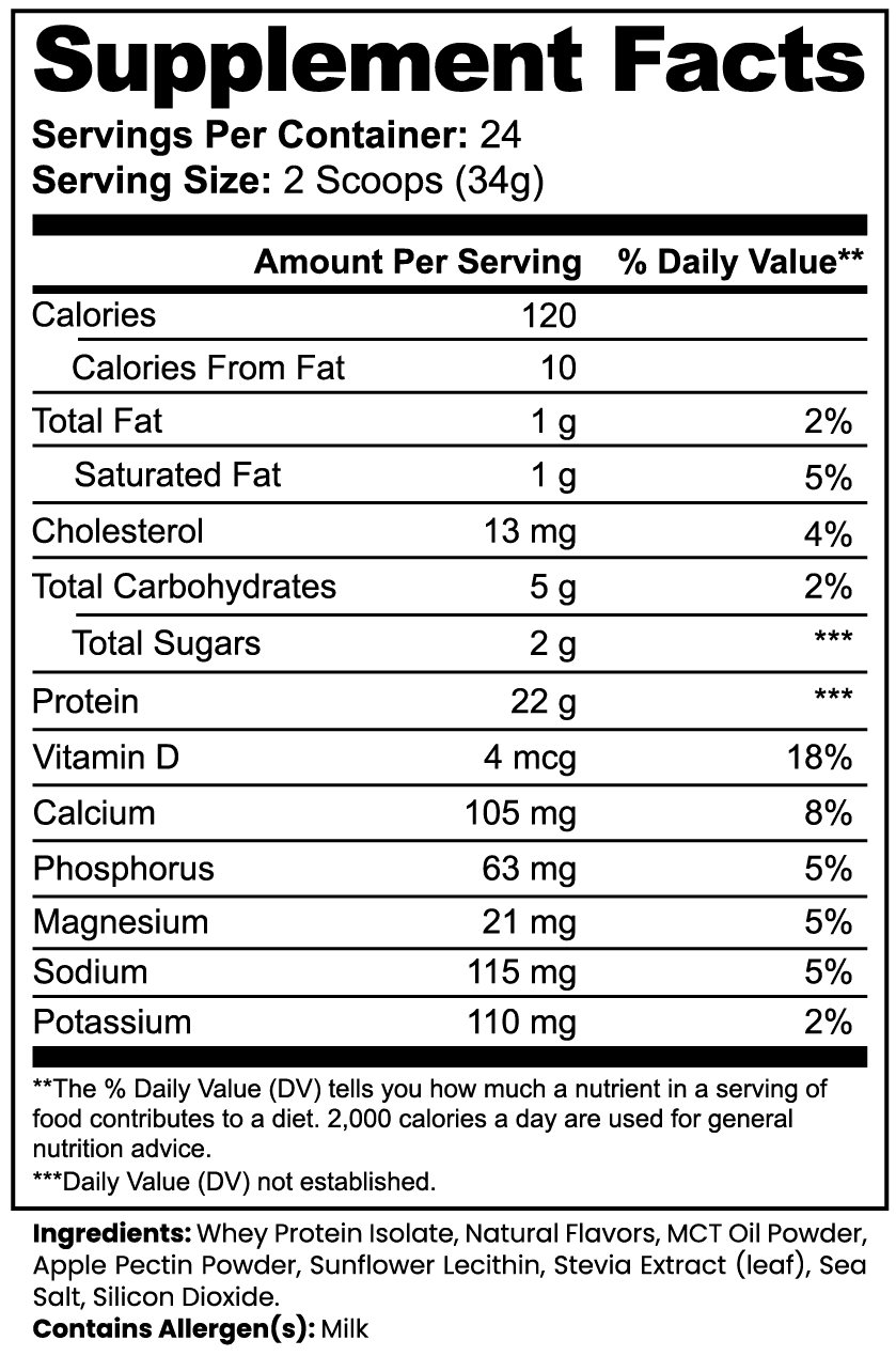 Advanced 100% Whey Protein Isolate (Vanilla) nutritional facts