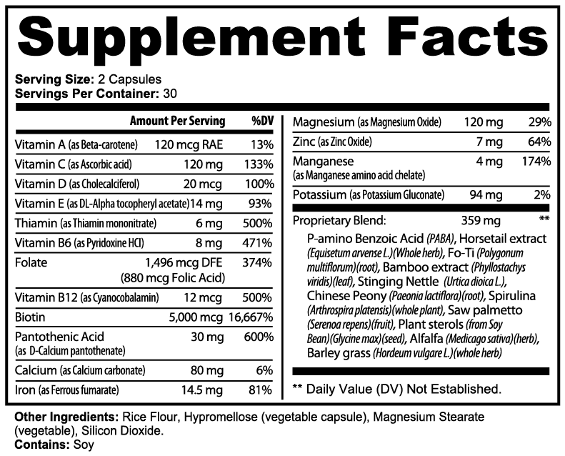Hair, Skin and Nails Essentials nutritional facts