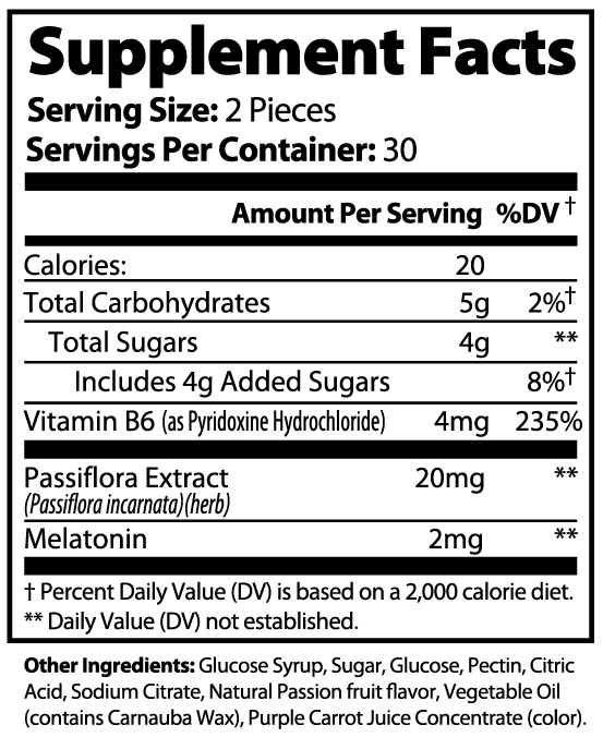 Sleep Well Gummies (Adult) nutritional facts
