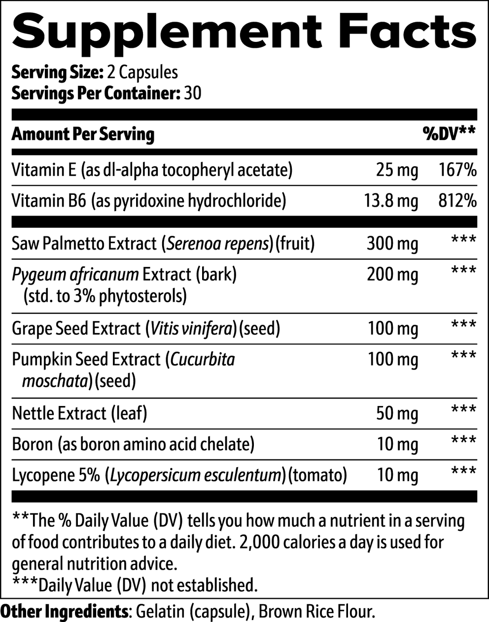 Prostate Support nutritional facts