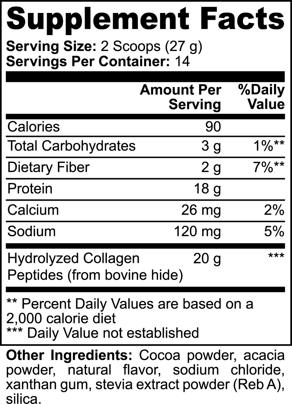 Grass-Fed Collagen Peptides Powder (Chocolate) nutritional facts