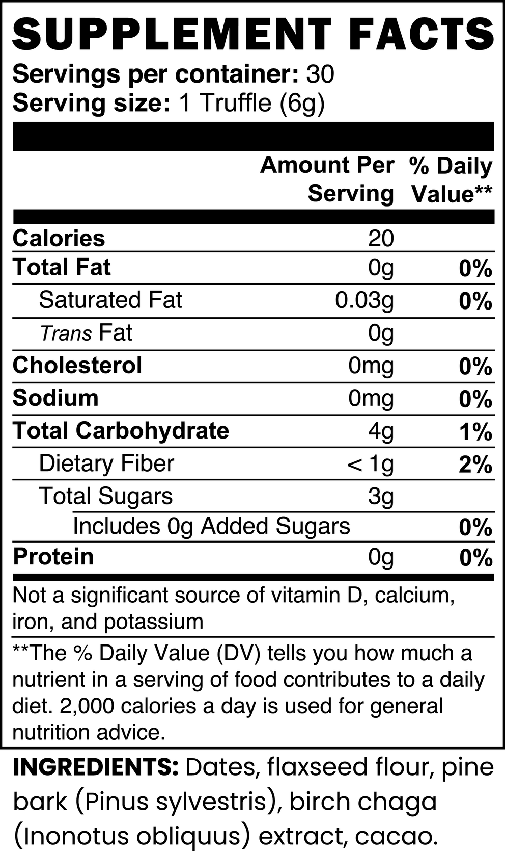 Birch Chaga Truffles nutritional facts