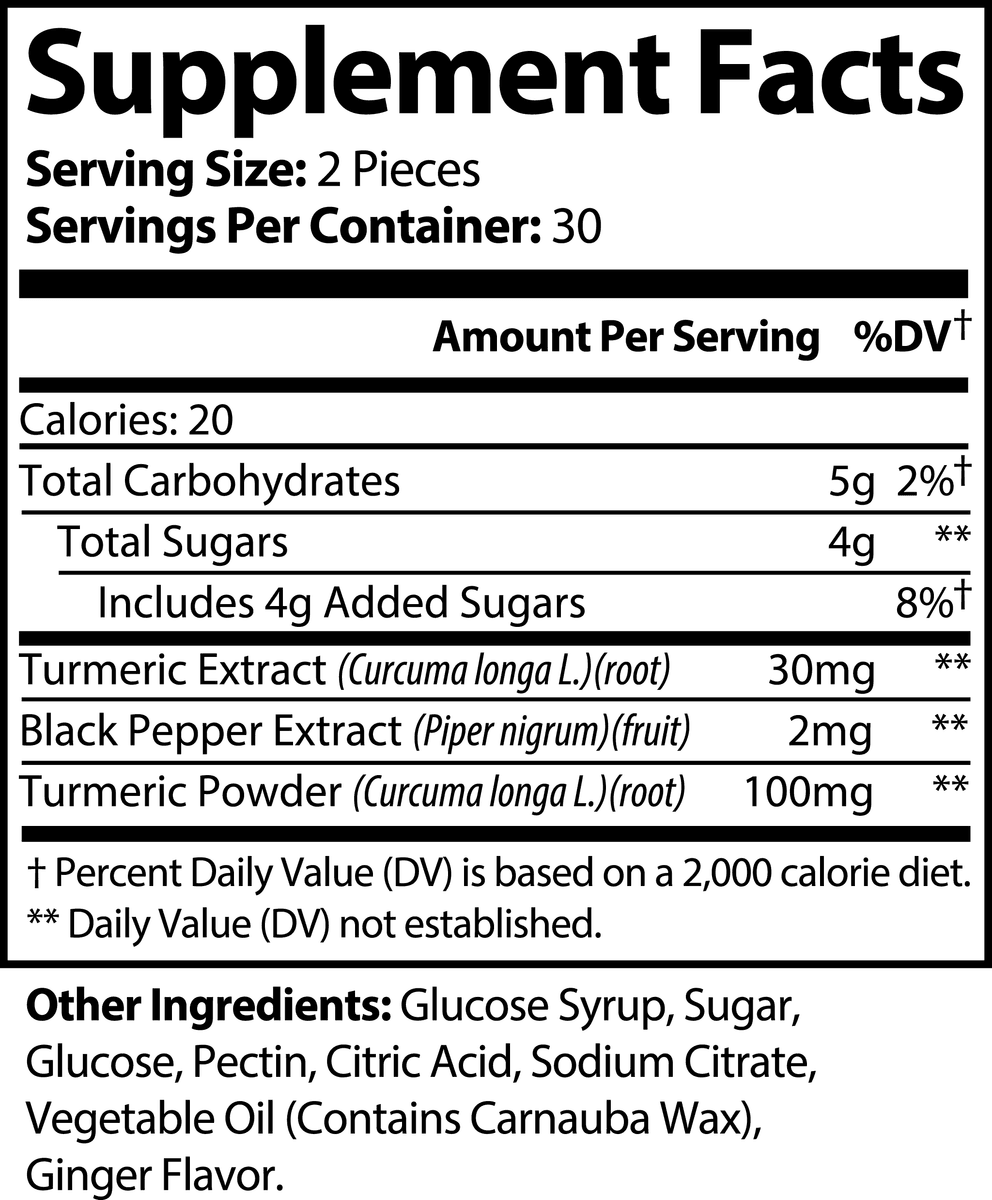 Turmeric Gummies nutritional facts