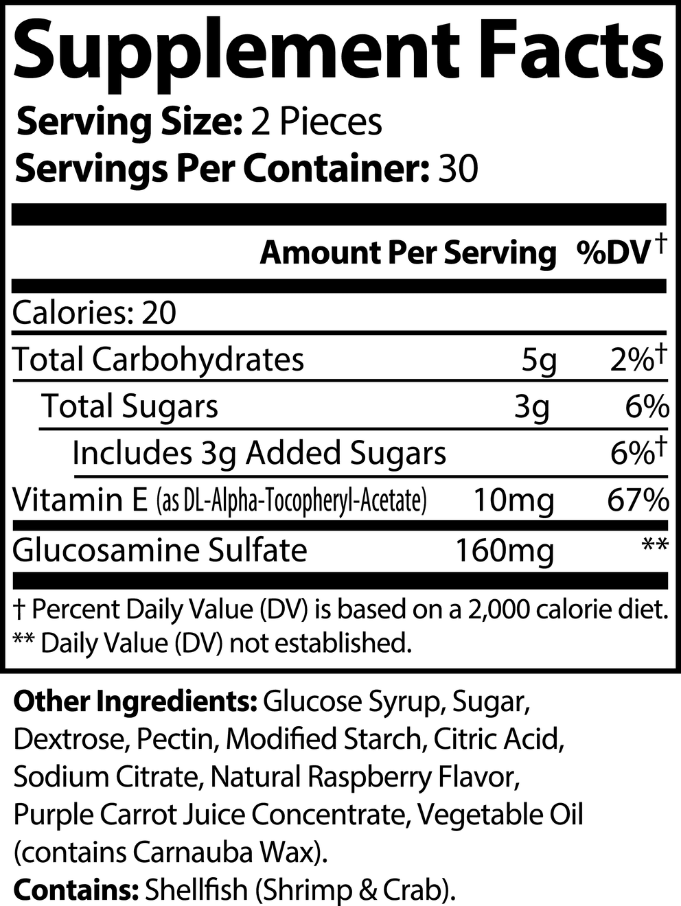 Joint Support Gummies (Adult) nutritional facts