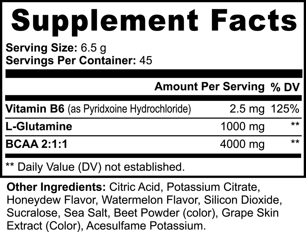 BCAA Post Workout Powder (Honeydew/Watermelon) nutritional facts