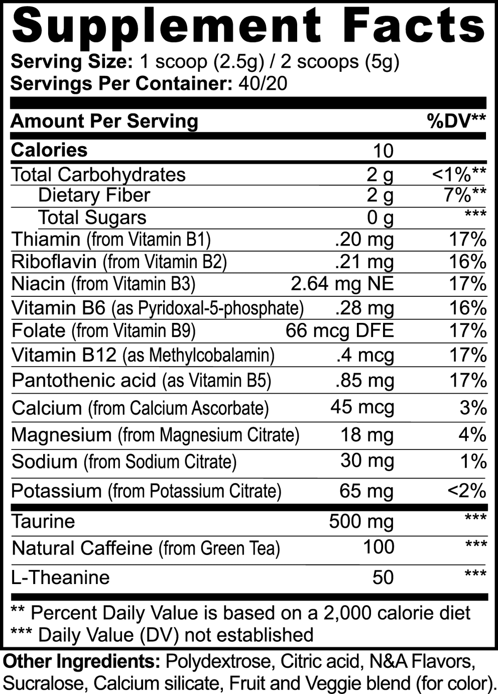 Energy Powder (Fruit Punch) nutritional facts