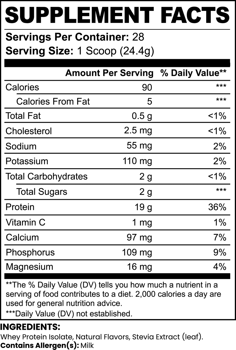 Pure3 100% Whey Protein Isolate (Vanilla) nutritional facts