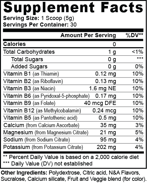 Hydration Powder (Lemonade) nutritional facts