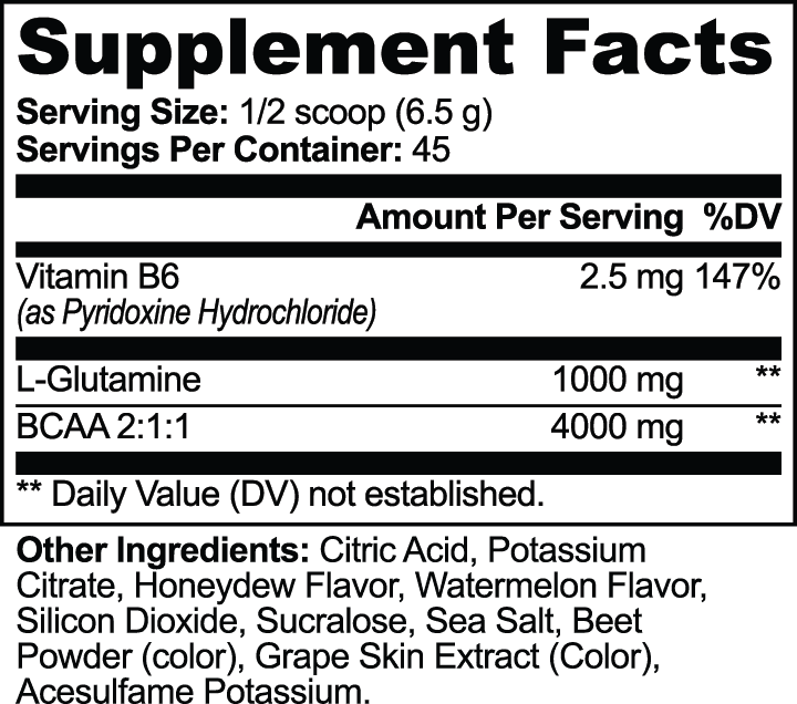 BCAA Post Workout Powder (Honeydew/Watermelon) nutritional facts