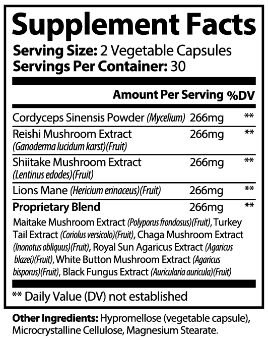 Mushroom Complex 10 X nutritional facts