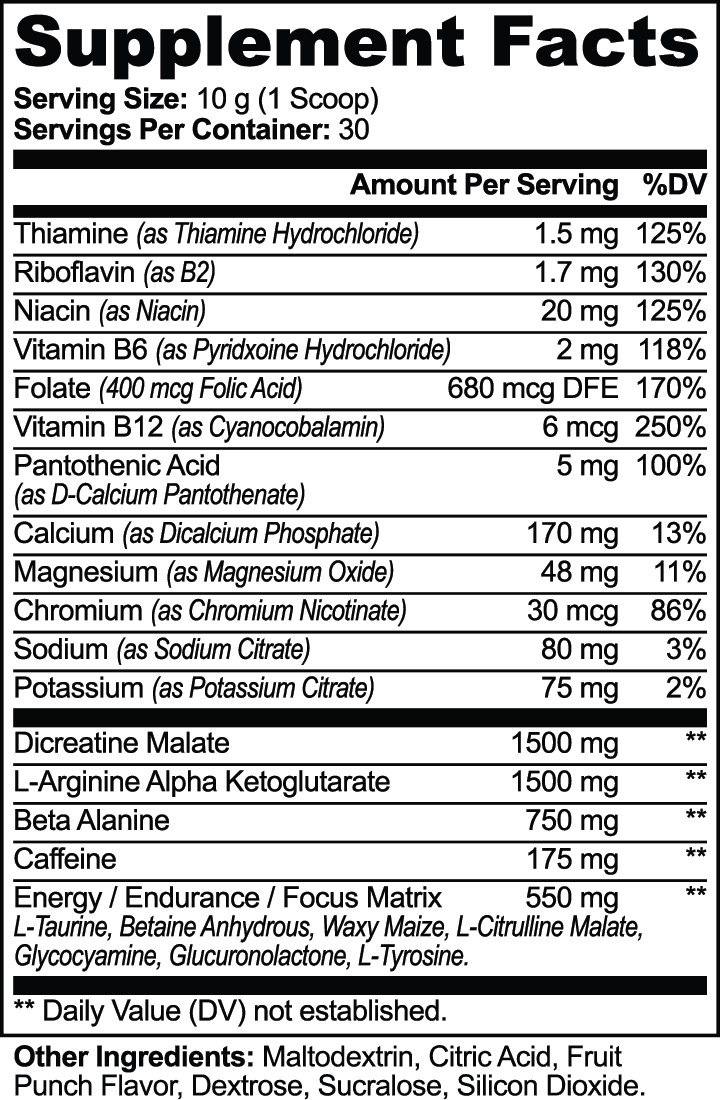 Nitric Shock Pre-Workout Powder (Fruit Punch) nutritional facts