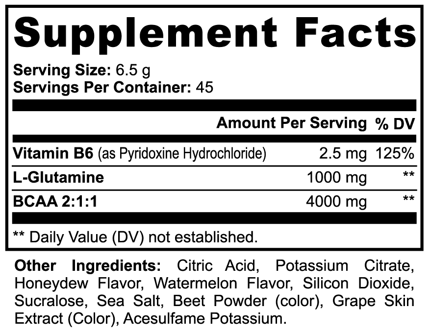 BCAA Post Workout Powder (Honeydew/Watermelon) nutritional facts