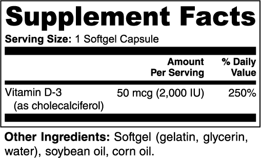 Vitamin D3 2,000 IU nutritional facts