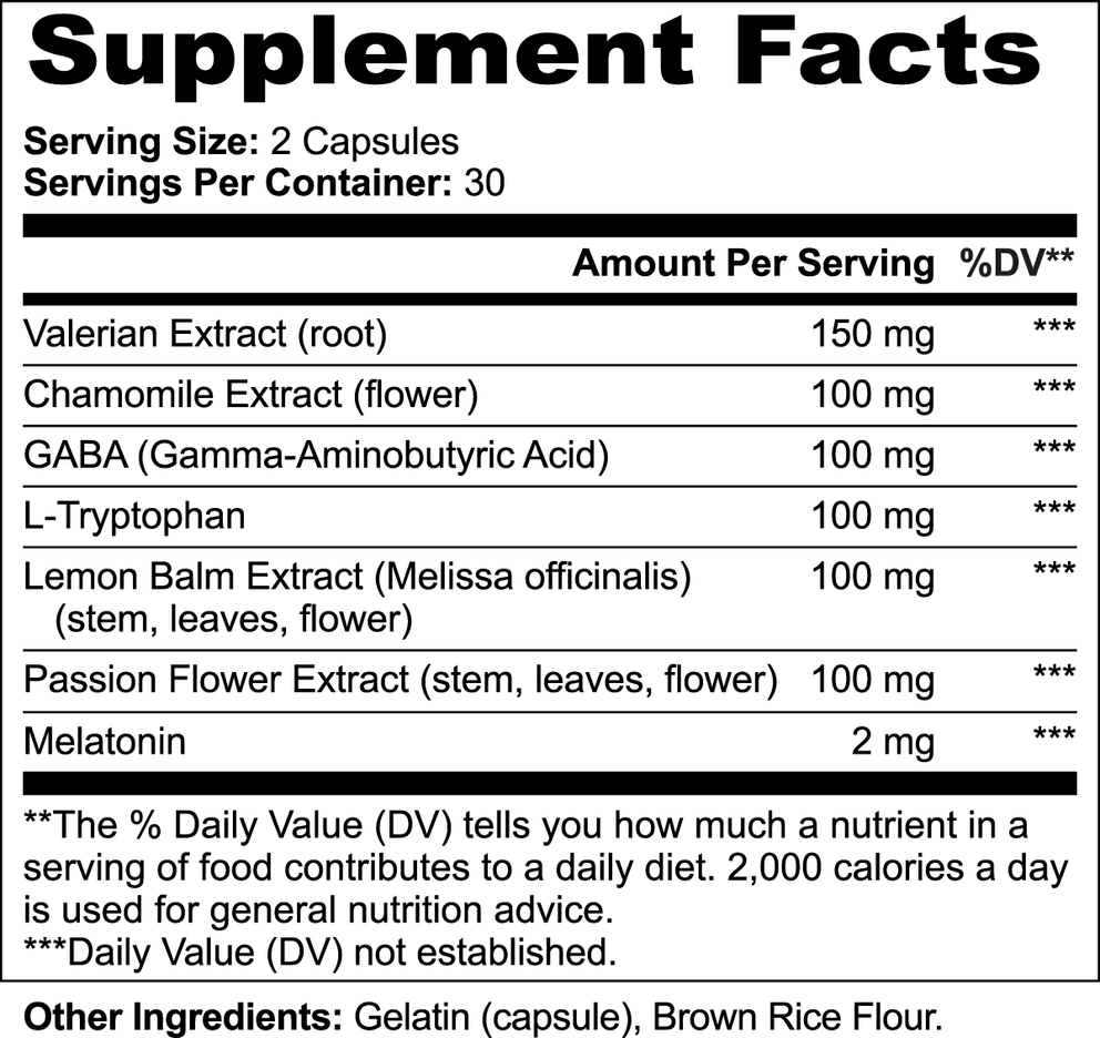 Sleep Formula nutritional facts