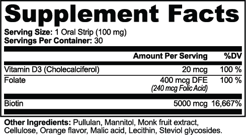 Hair, Skin and Nails Strips nutritional facts