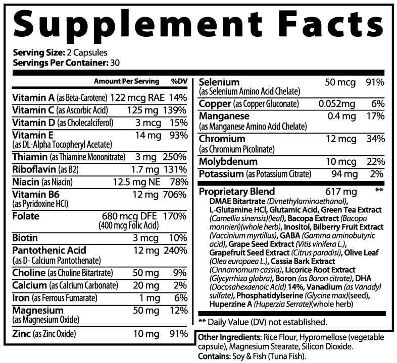 Brain & Focus Formula nutritional facts