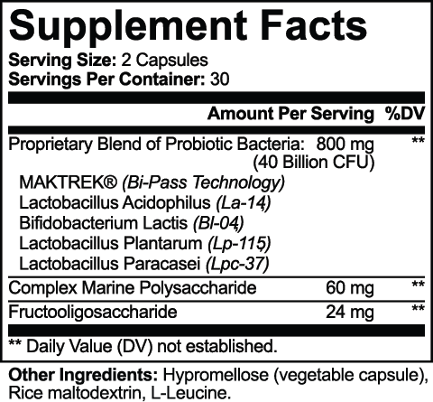Probiotic 40 Billion with Prebiotics nutritional facts