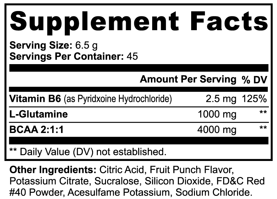 BCAA Shock Powder (Fruit Punch) nutritional facts
