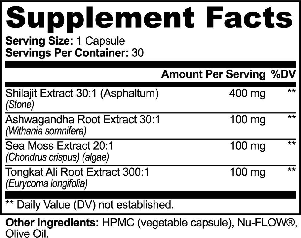 Shilajit Adaptogen Complex nutritional facts