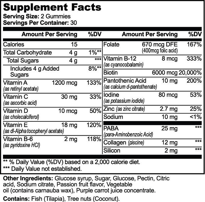 Hair, Skin & Nails Gummies nutritional facts