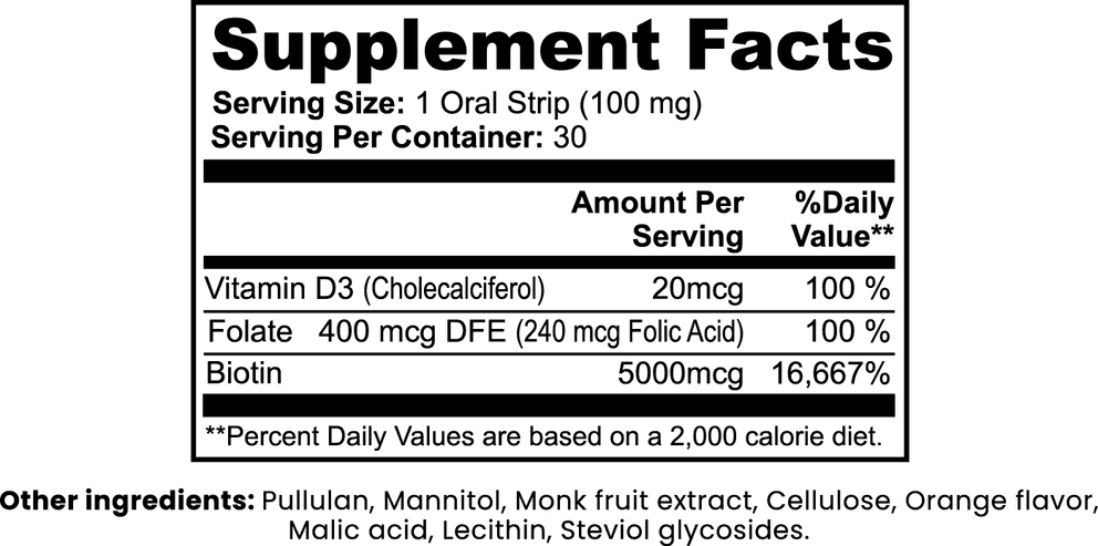 Hair, Skin and Nails Strips nutritional facts