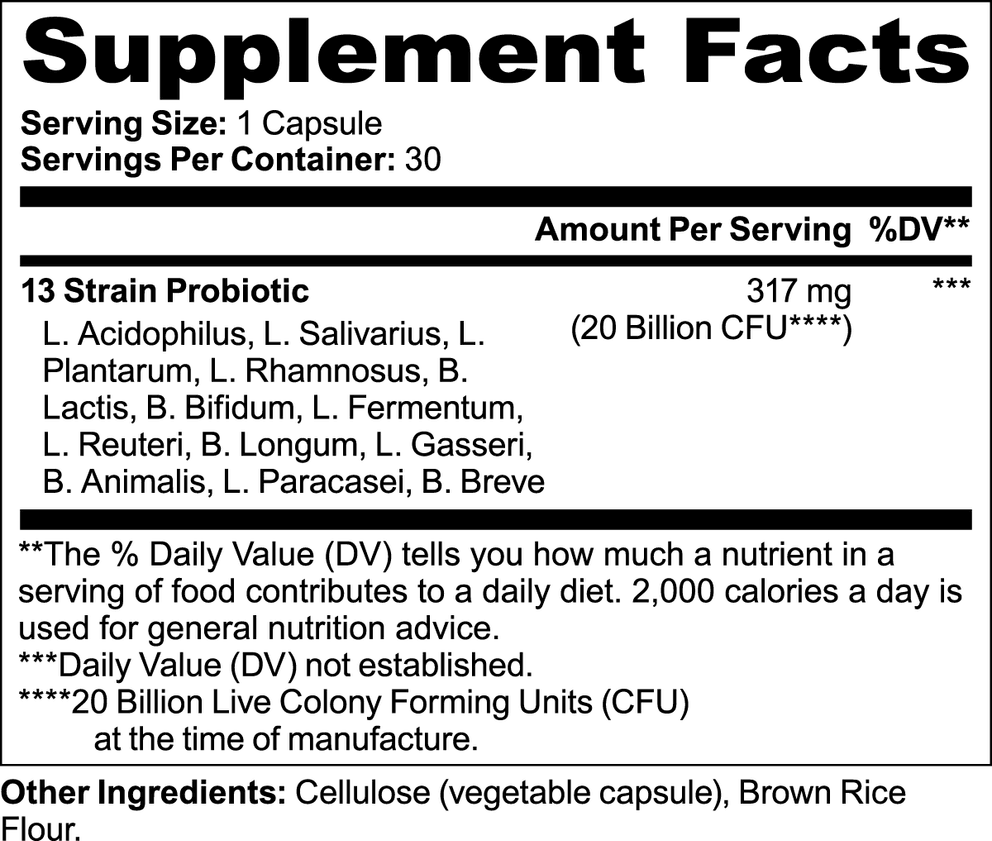 Probiotic 20 Billion nutritional facts