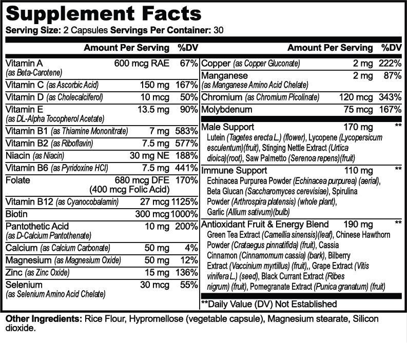 Complete Multivitamin nutritional facts