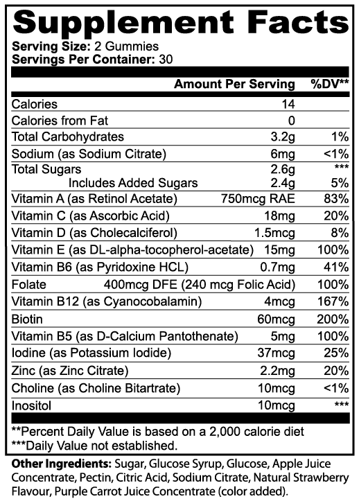 Multivitamin Bear Gummies (Adult) nutritional facts