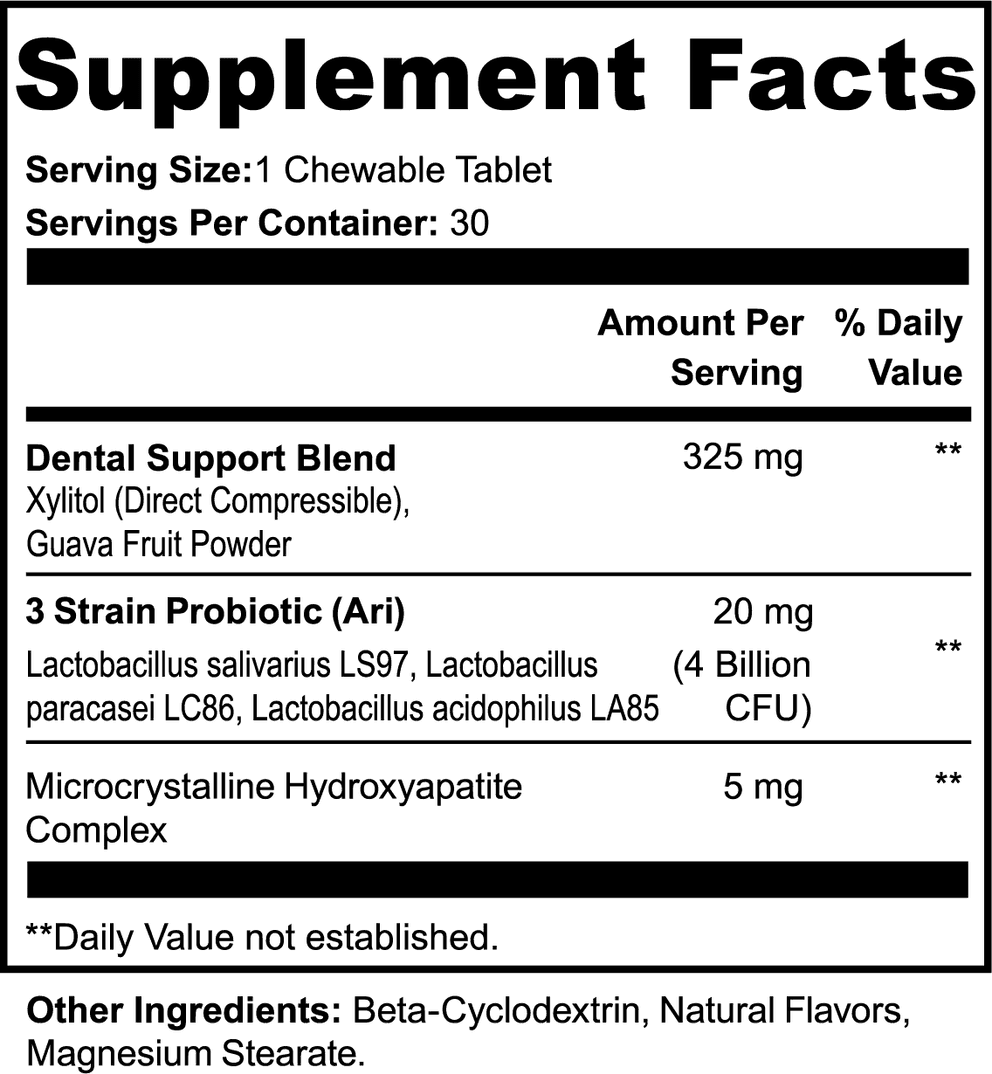 Dental + Oral Health Chewables nutritional facts