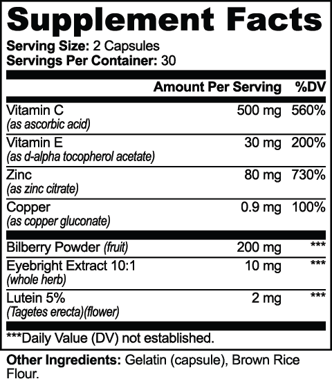 Vision Support nutritional facts
