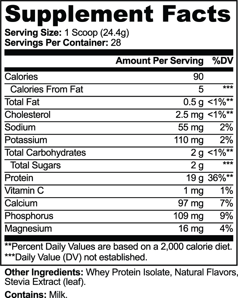 Pure3 100% Whey Protein Isolate (Vanilla) nutritional facts