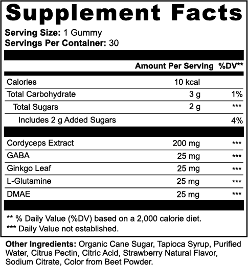Cordyceps Energy Gummies nutritional facts