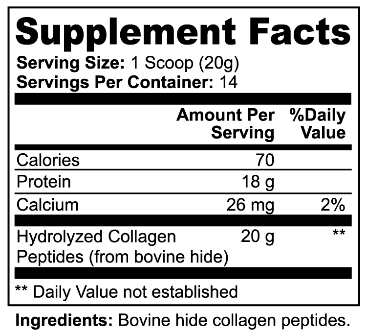 Grass-Fed Hydrolyzed Collagen Peptides nutritional facts