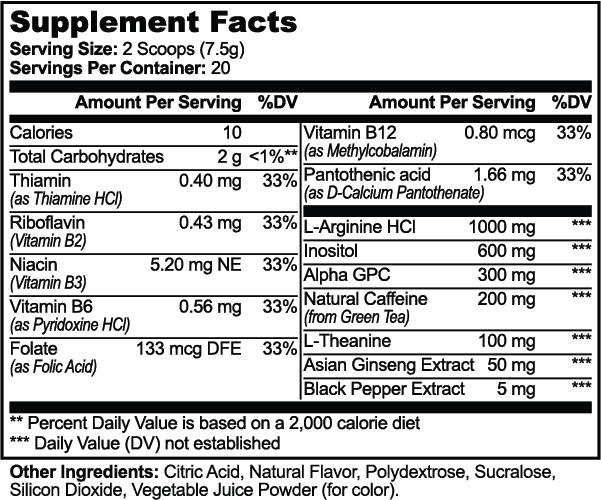 Focus Powder (Sour Grape) nutritional facts