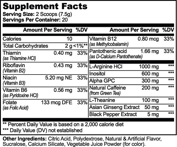 Focus Powder (Sour Candy) nutritional facts
