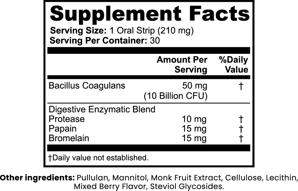 Digestive + Gut Health Strips nutritional facts