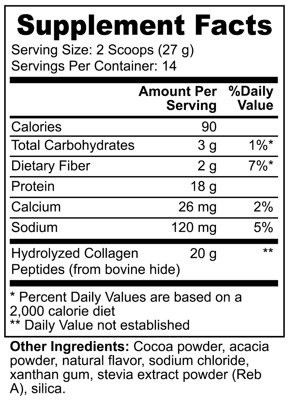 Grass-Fed Collagen Peptides Powder (Chocolate) nutritional facts
