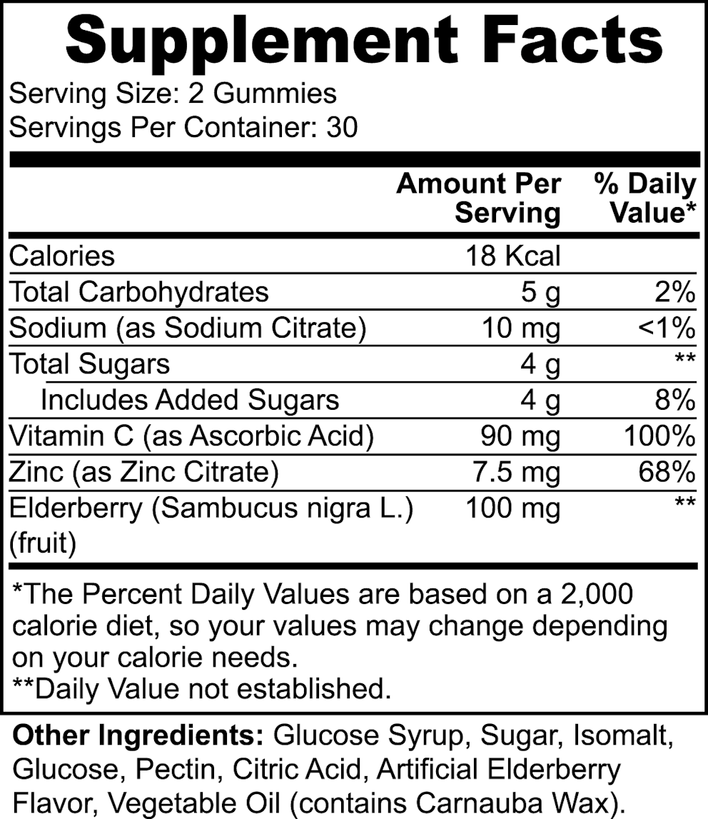 Elderberry & Vitamin C Gummies nutritional facts