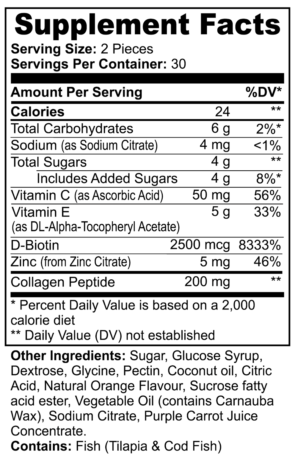 Collagen Gummies (Adult) nutritional facts
