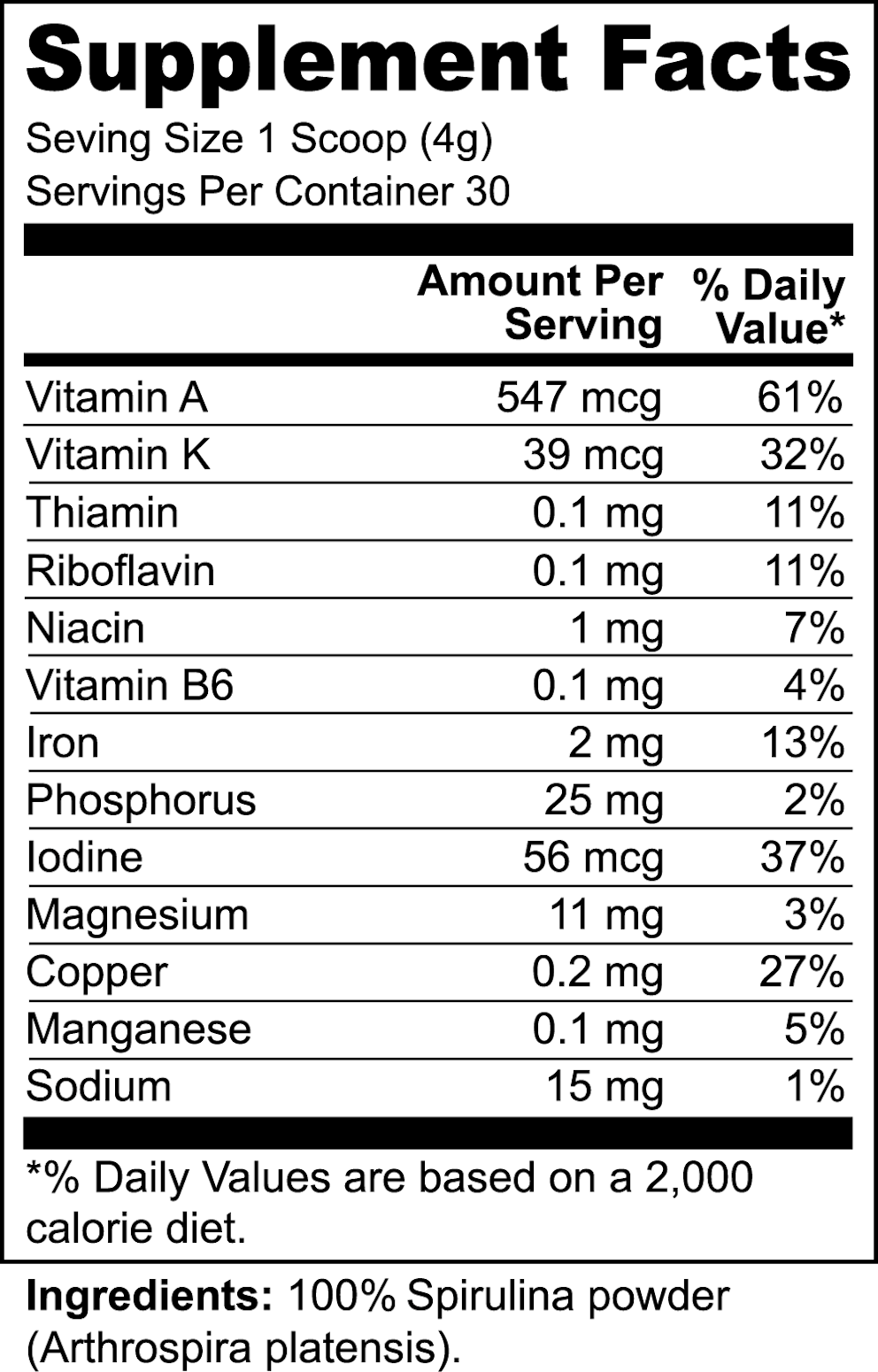 Spirulina Powder nutritional facts
